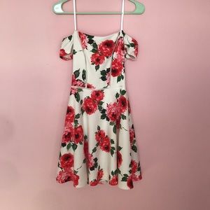 Off the shoulder white dress with floral pattern